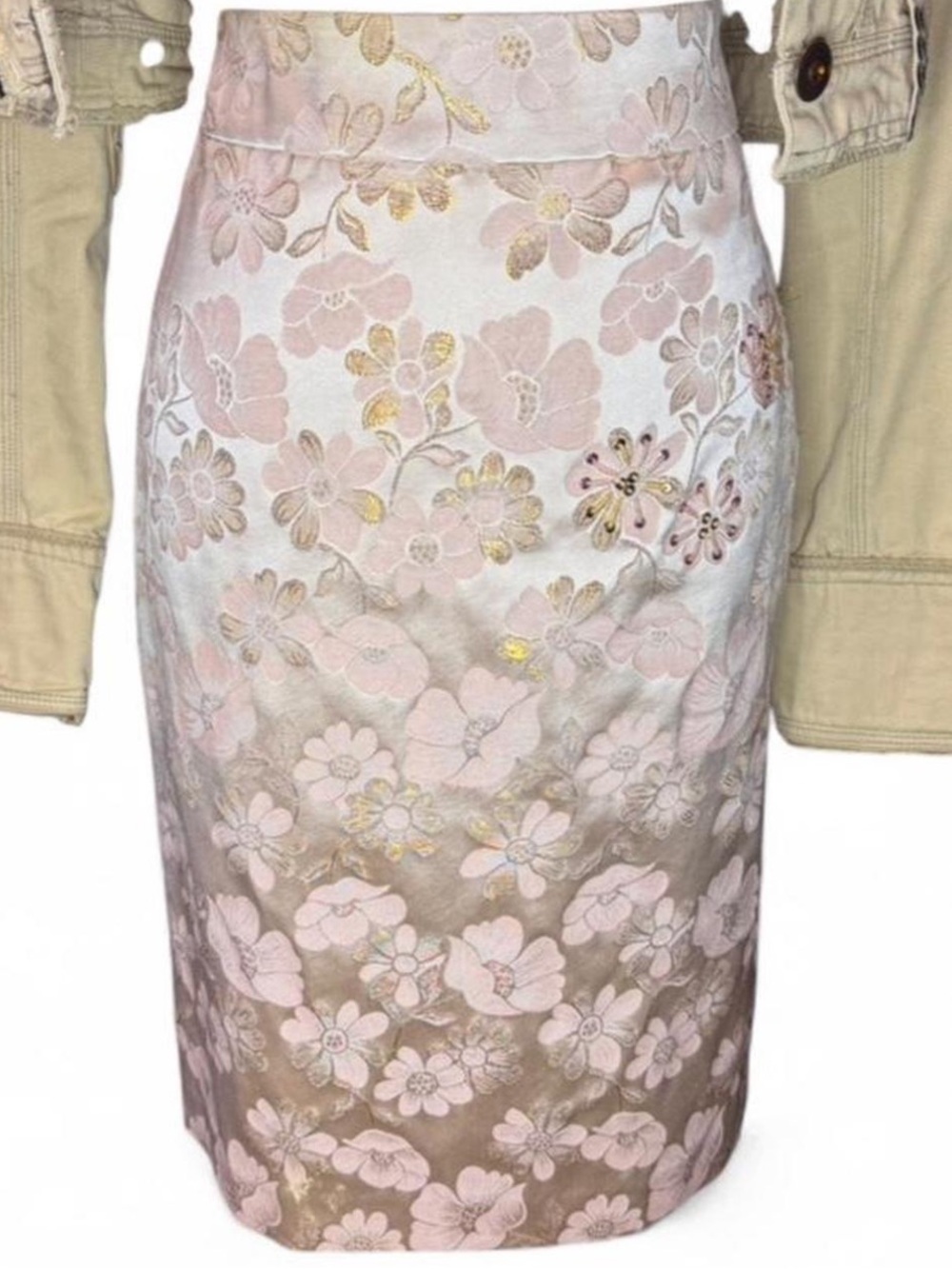 Banana Republic Pink Ombre Floral Pencil Skirt with Gold Accents